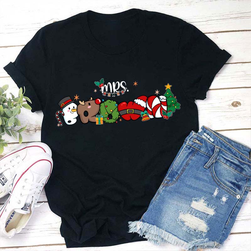 Personalized Name Merry Christmas Teacher T-Shirt