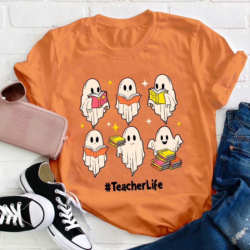 Cute Ghosts Read Books Teacher T-Shirt