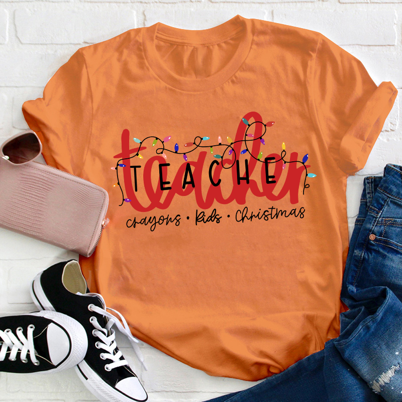Crayons Kids Christmas Teacher T-Shirt