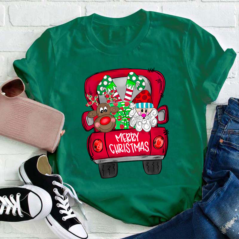 Merry Christmas Truck Teacher T-Shirt