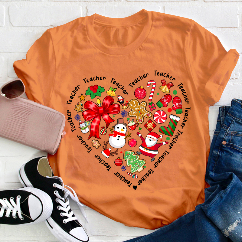 Merry Christmas Heart Teacher T-Shirt