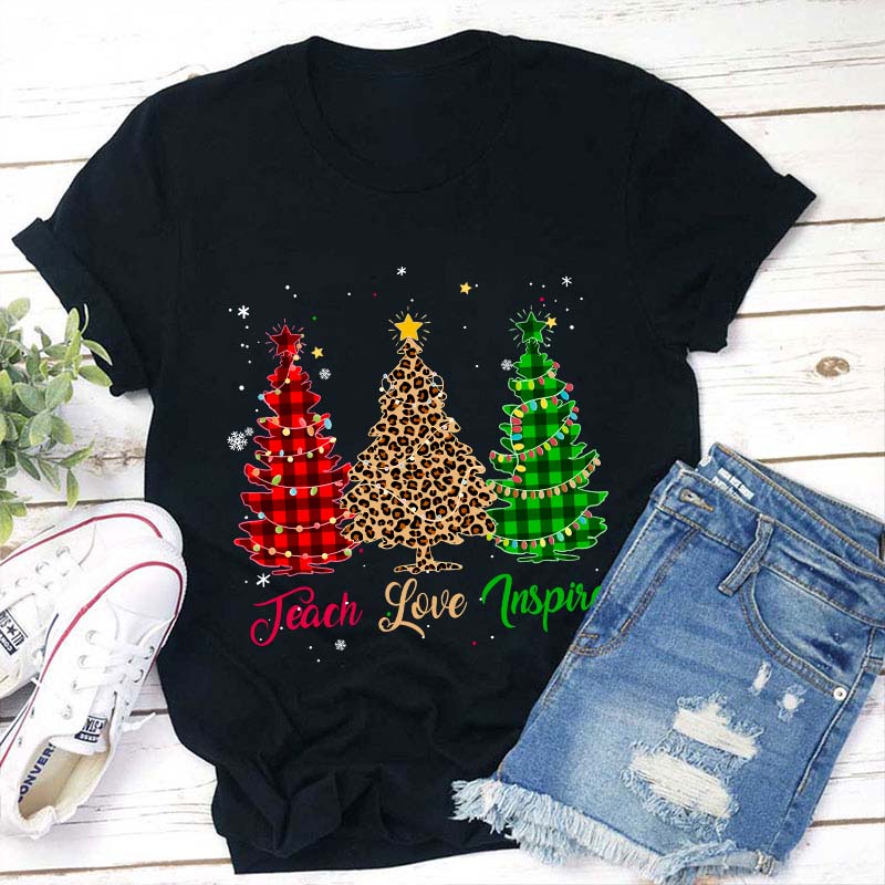 Teach Love Inspire Christmas Tree Teacher T-Shirt