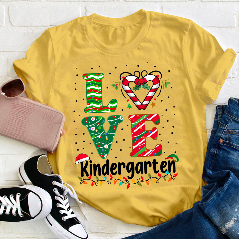 Personalized Grade Love Christmas Teacher T-Shirt