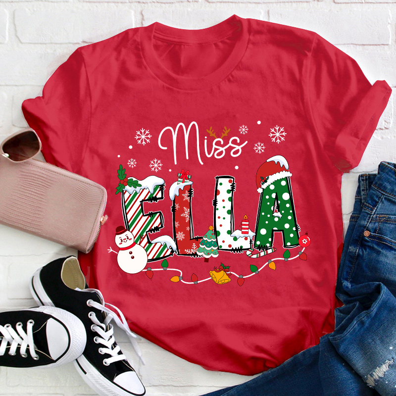 Personalized Name Christmas Crew Teacher T-Shirt