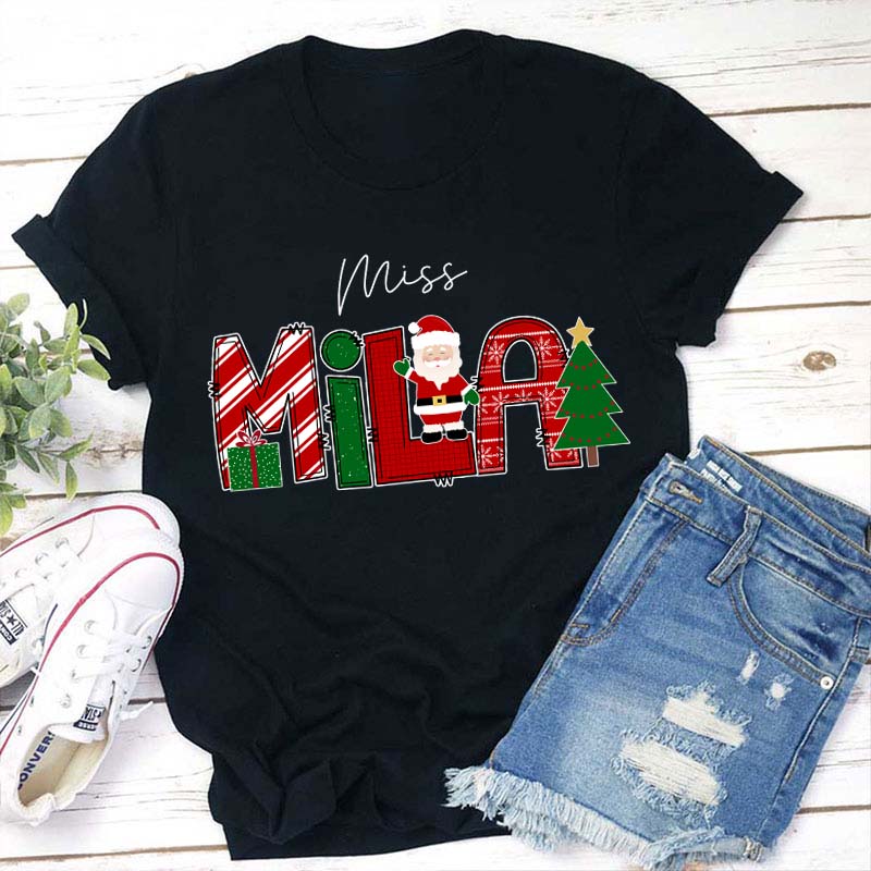 Personalized Name Merry Christmas Teacher T-Shirt