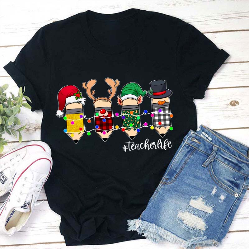 Pencil Christmas Teacher T-Shirt
