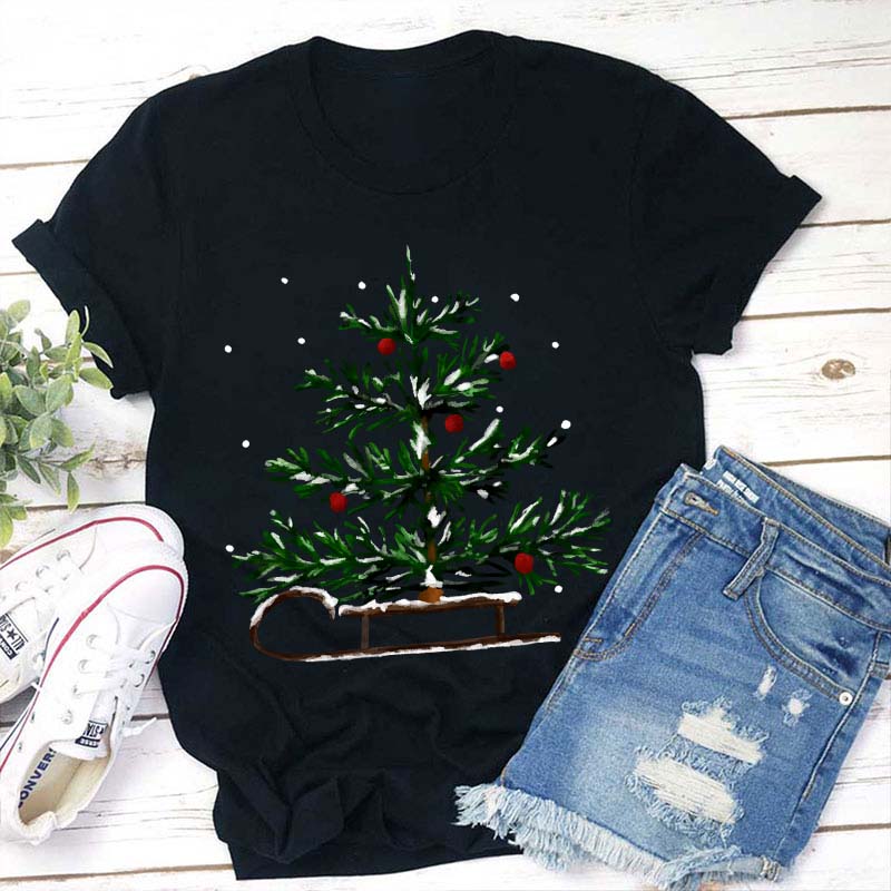 Christmas Tree Sleigh Teacher T-Shirt