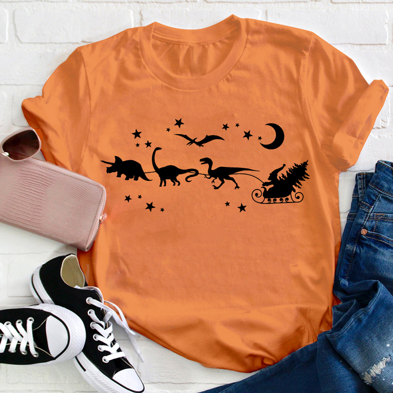 Christmas Dinosaur Sleigh Ride Teacher T-Shirt