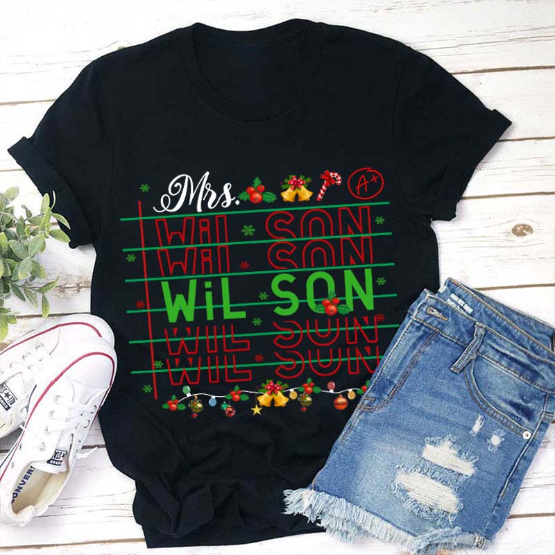 Personalized Christmas Name Teacher T-Shirt
