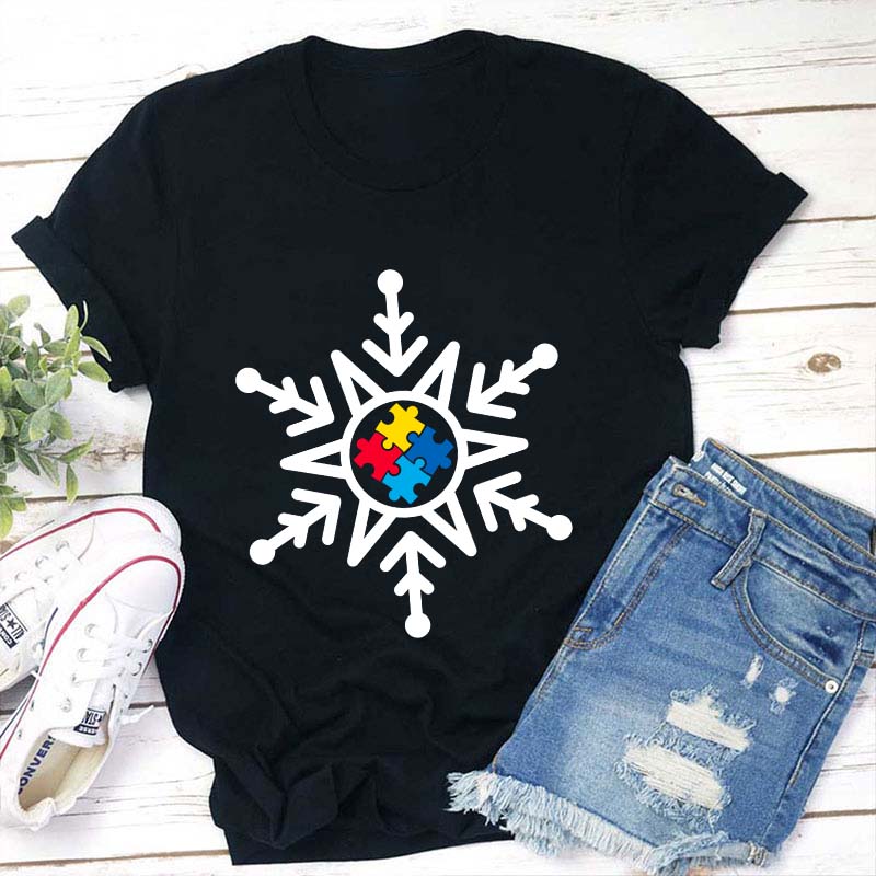 Autism Awareness Snowflake Teacher T-Shirt