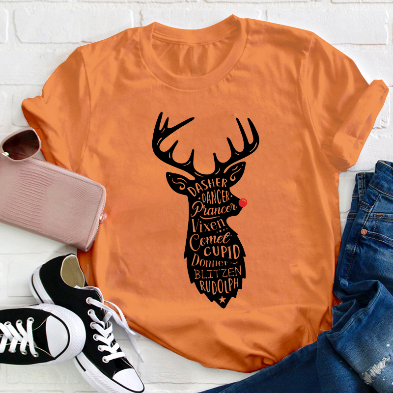 Santa's Red Nose Reindeers Teacher T-Shirt