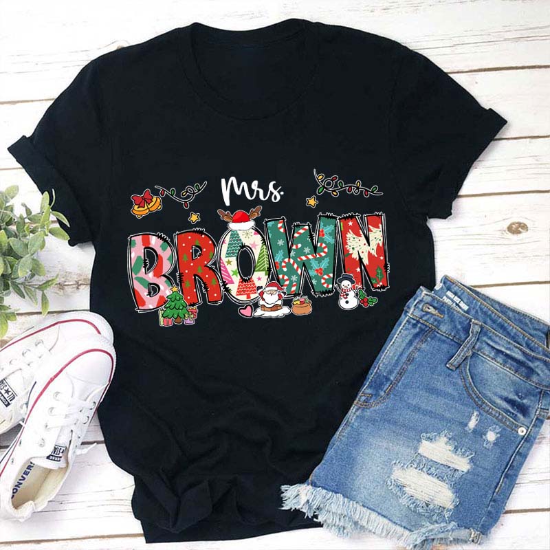 Personalized Christmas Crew Teacher T-Shirt