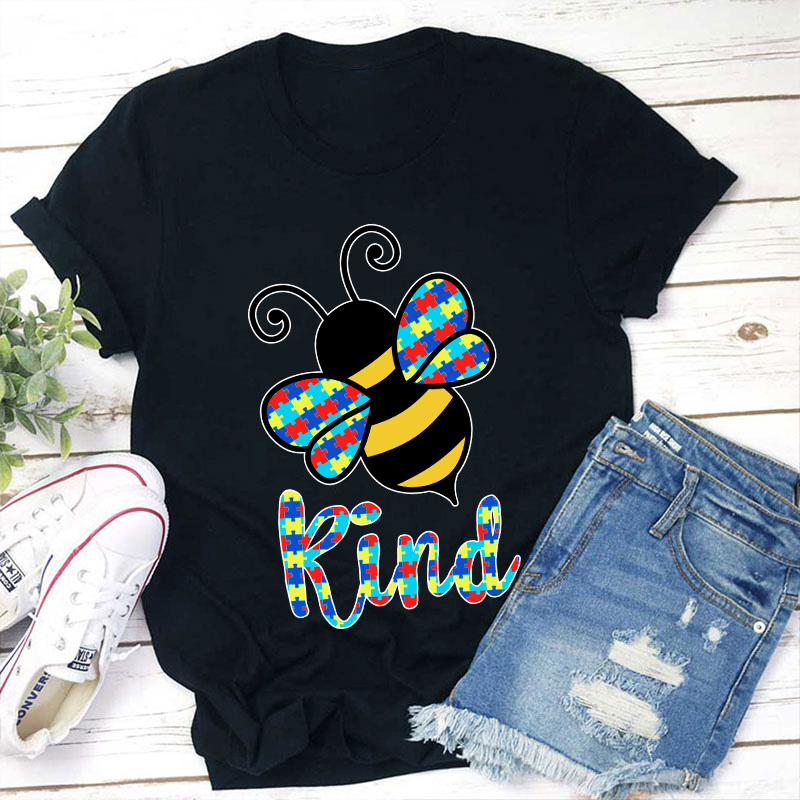 Bee Kind Colorful Puzzle Teacher T-Shirt
