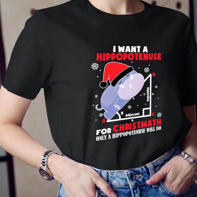 I Want A Hippopotenuse For Christmas Teacher T-Shirt