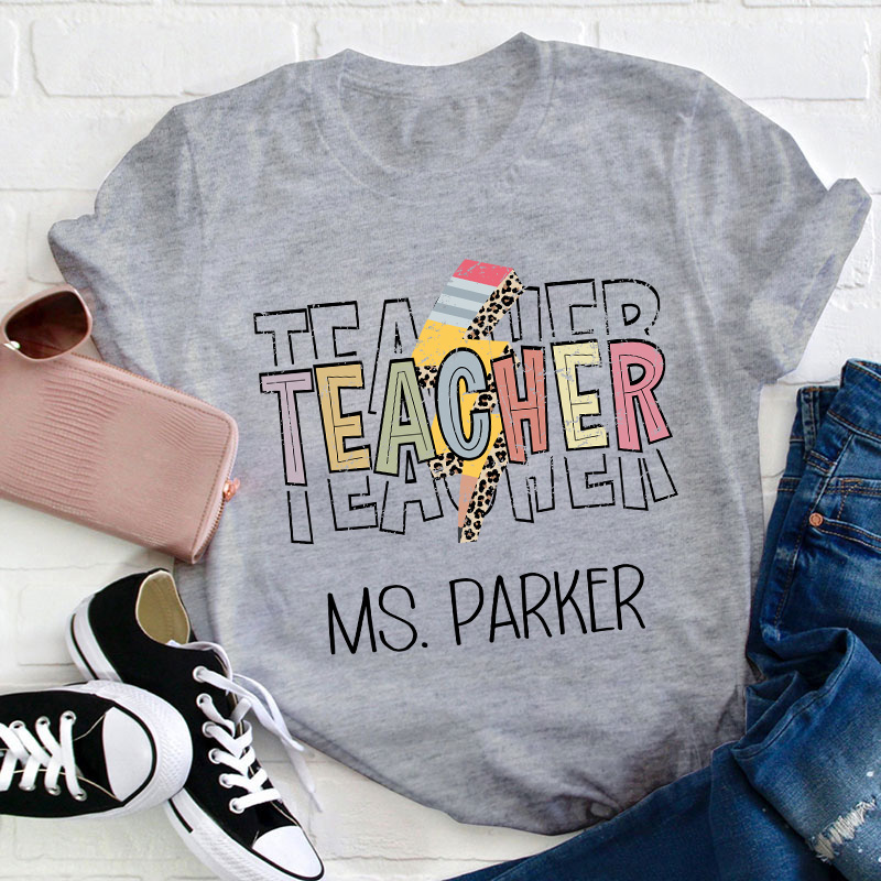 Personalized Lightning Pencil Teacher T-Shirt