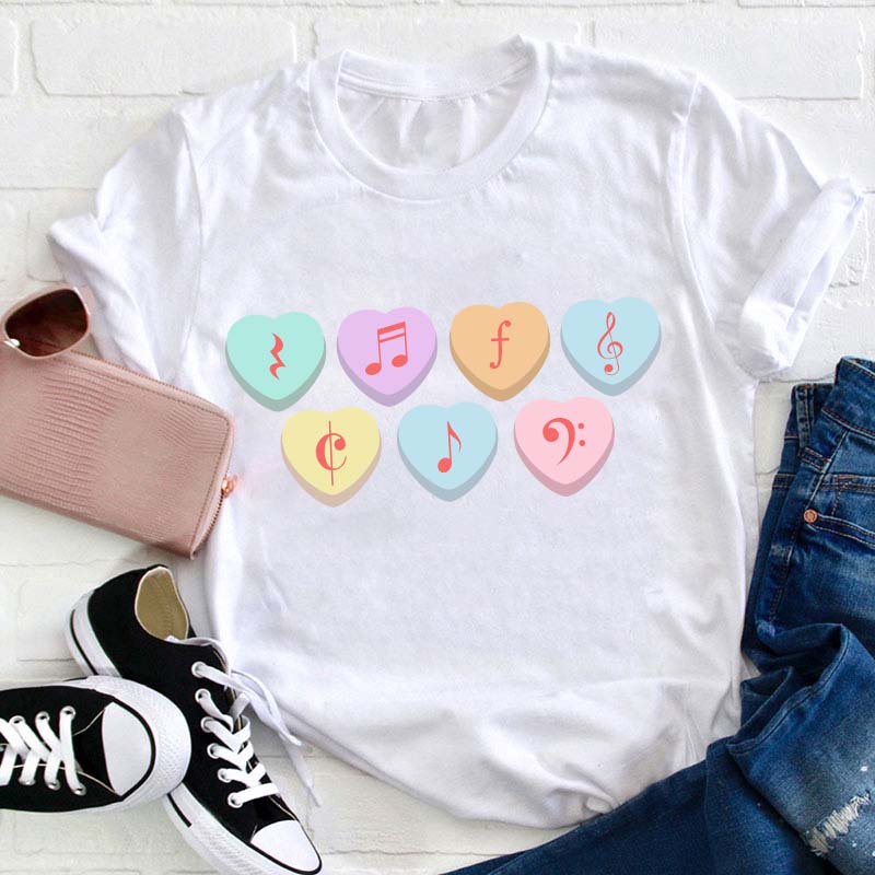 Music Note Heart Candy Teacher T-Shirt