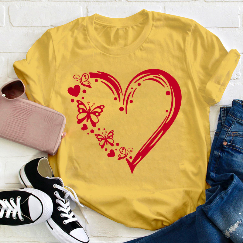 Valentine Heart With Butterfly Teacher T-Shirt