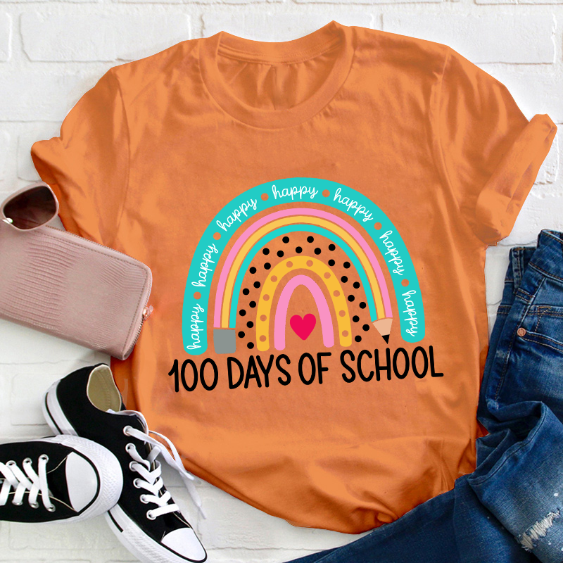 Happy 100 Days Of School Rainbow Teacher T-Shirt