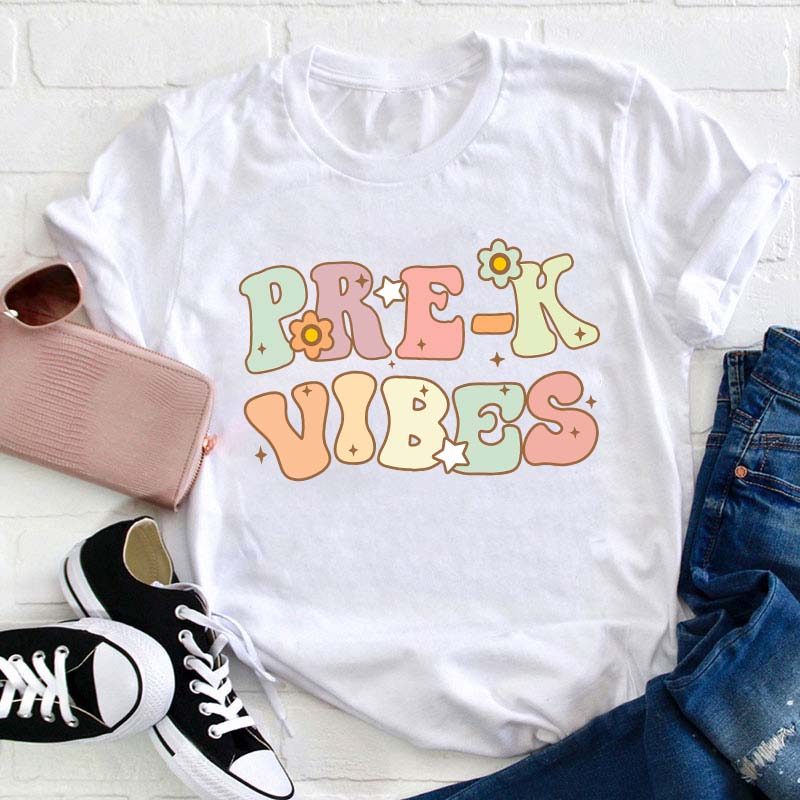 Personalized Cute Vibes Teacher T-Shirt
