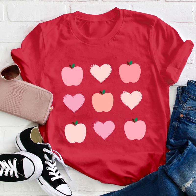 Apple Heart Valentines Day Teacher T-Shirt