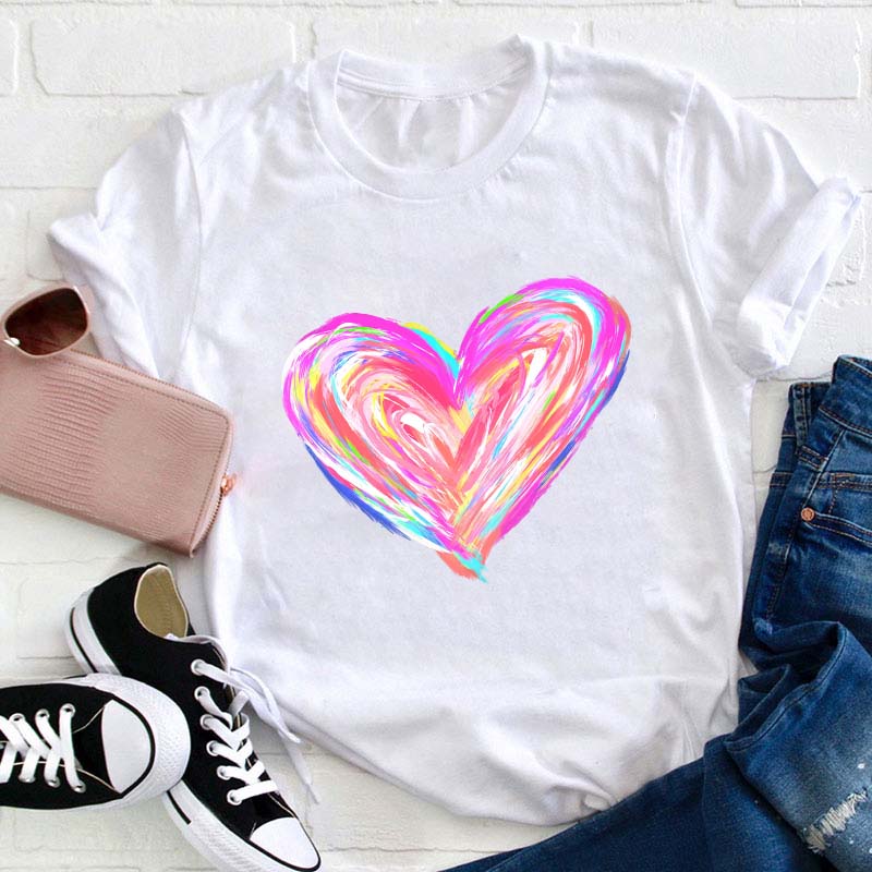 Colorful Rainbow Heart Teacher T-Shirt