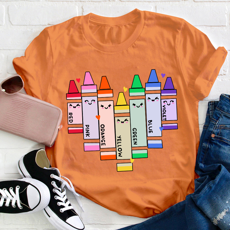 Colorful Crayons Heart Teacher T-Shirt
