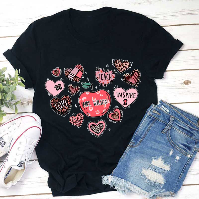 Personalized Teach Love Inspire Heart Teacher T-Shirt