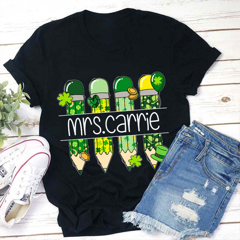 Personalized Green Pencil Teacher T-Shirt