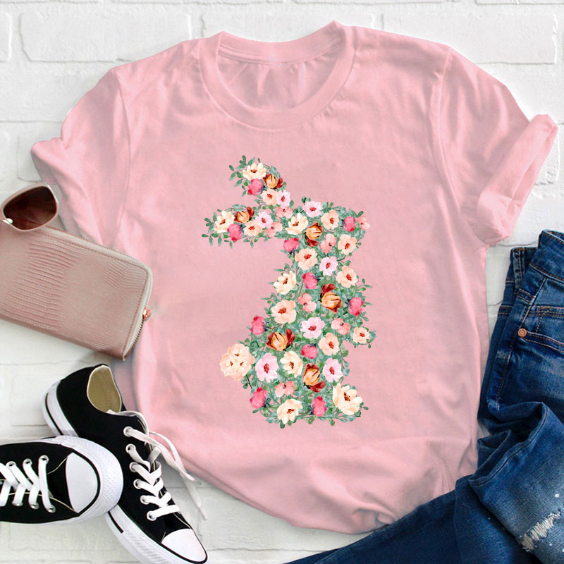 Floral Bunny Teacher T-Shirt