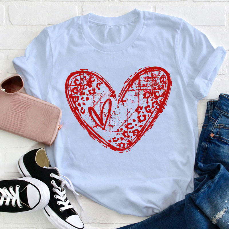 Leopard Love Heart Teacher T-Shirt