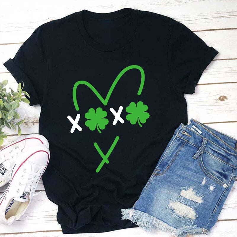 Vibrant Xoxo Four Leaf Clover Heart Teacher T-Shirt