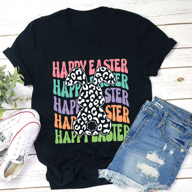 Happy Easter Leopard Bunny Teacher T-Shirt