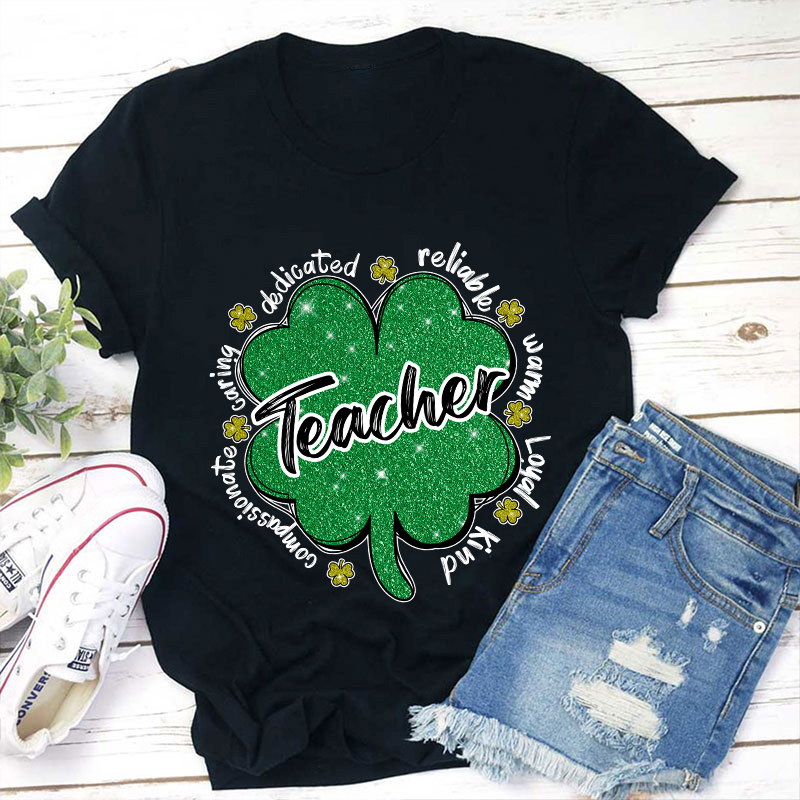 Glitter Motivate Shamrock Teacher T-Shirt