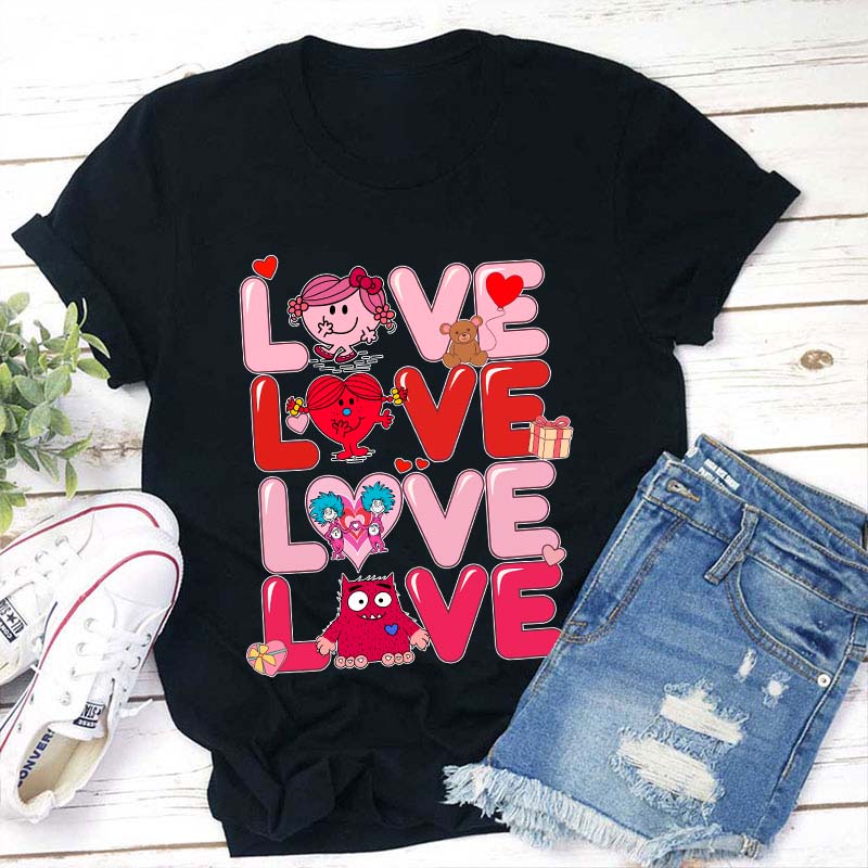 Love Cartoon Characters Teacher T-Shirt