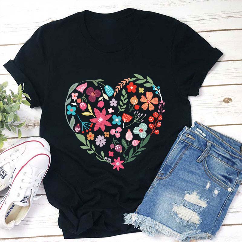 Flower Heart Teacher T-Shirt