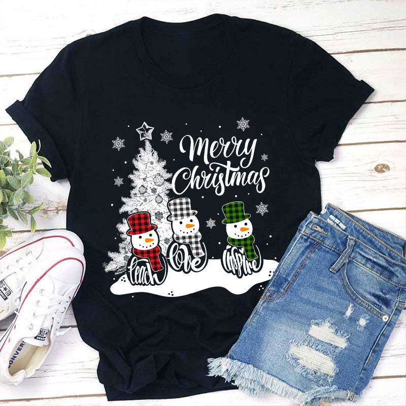 Merry Christmas Teach Love Inspire Teacher T-Shirt