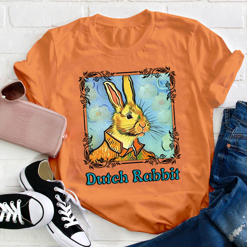 Easter Bunny Portrait In Oil Painting Style Teacher T-Shirt