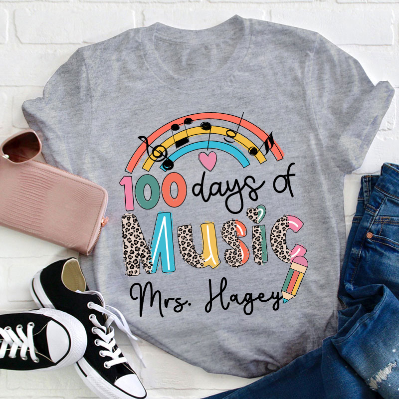 Personalized Name 100 Days Of School Music Teacher T-Shirt
