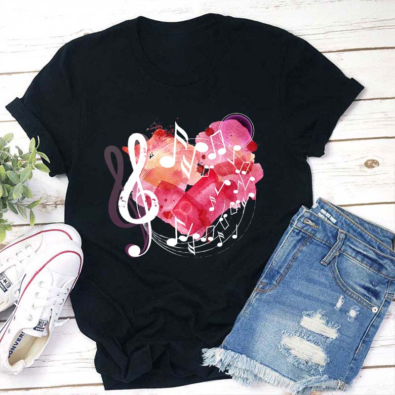 Pink Heart Love Song Teacher T-Shirt
