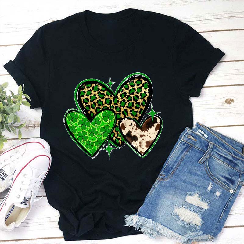 St.Patricks Leopard Heart Teacher T-Shirt