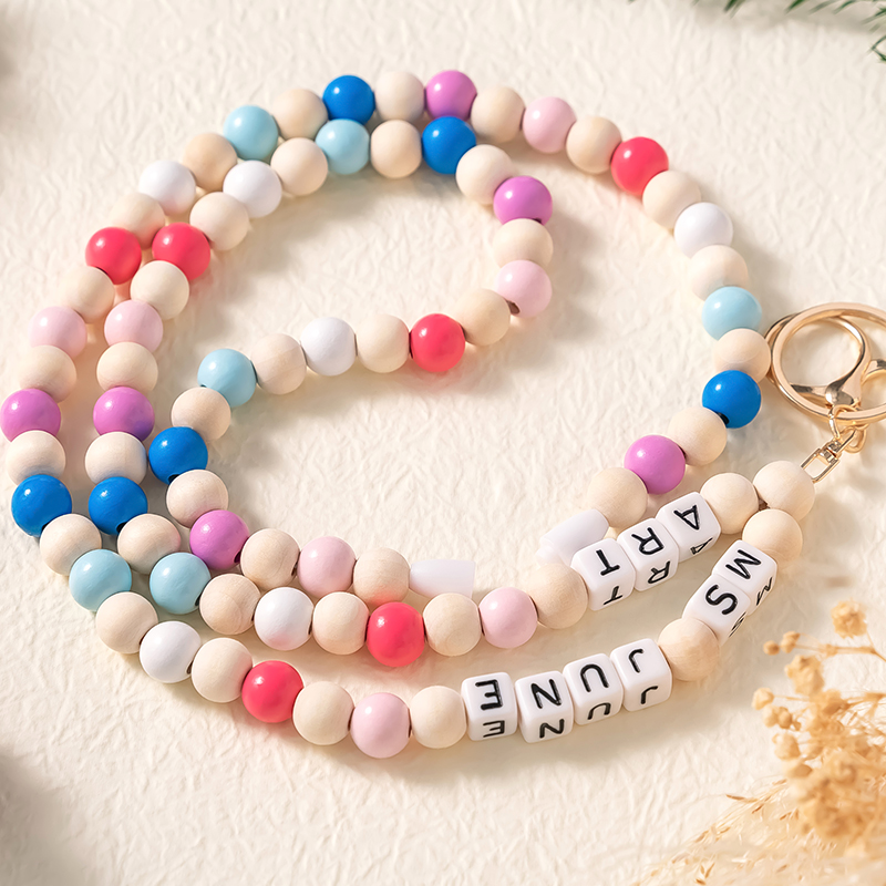 Personalized Blue Pink Purple Bead Teacher Lanyard