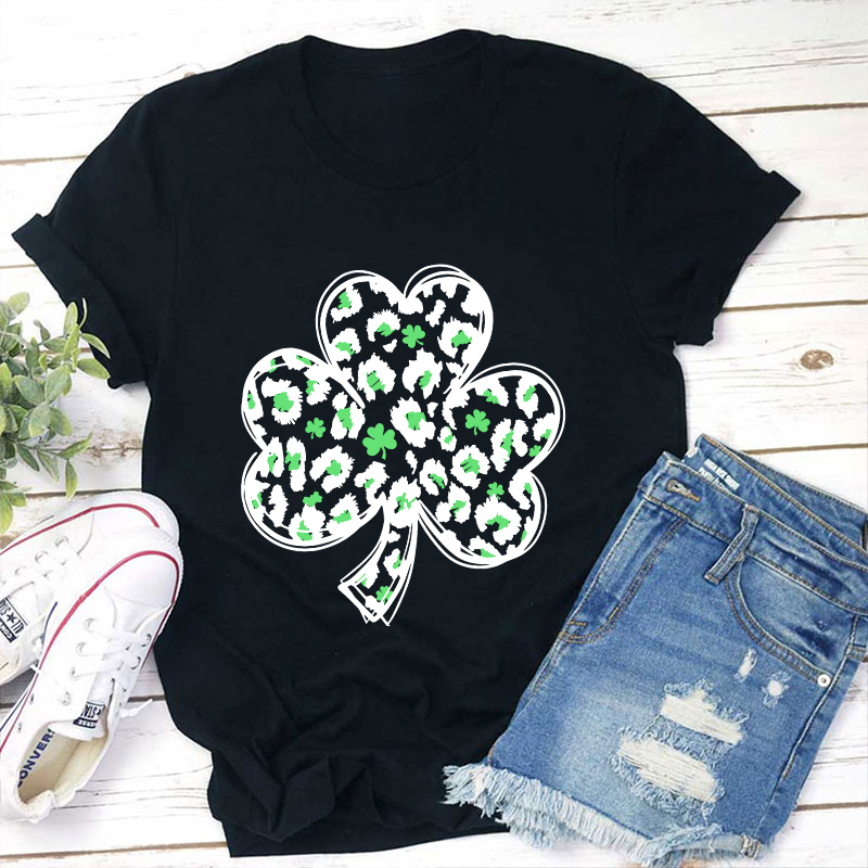 Green Leopard Clover Teacher T-Shirt