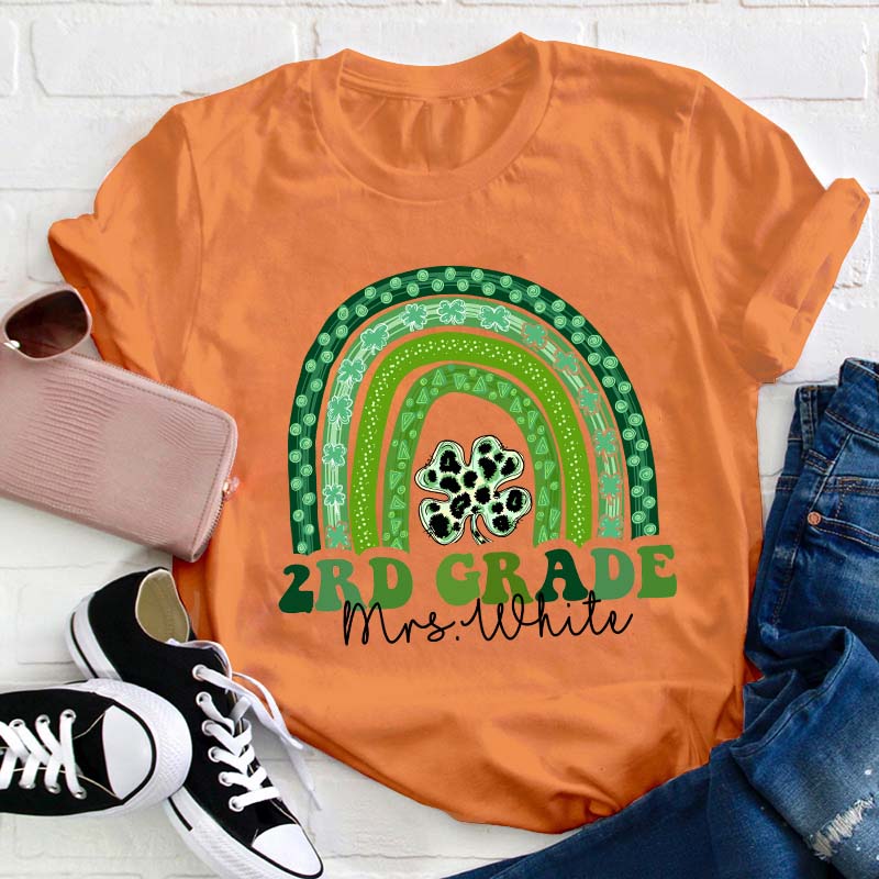 Personalized Name Shamrock Rainbow Teacher T-Shirt