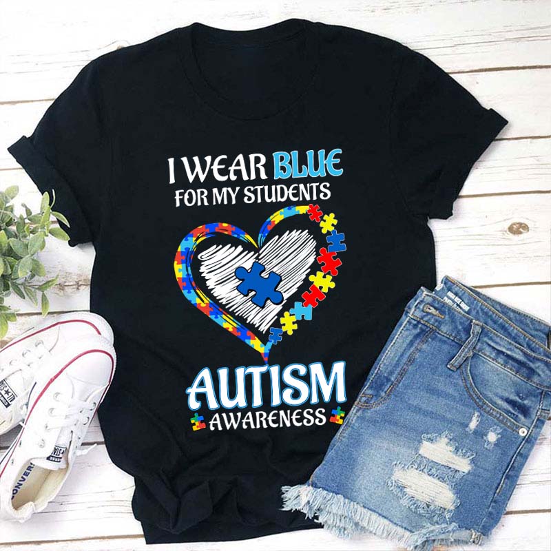 Personalized I Wear Blue For Autism Awareness Teacher T-Shirt