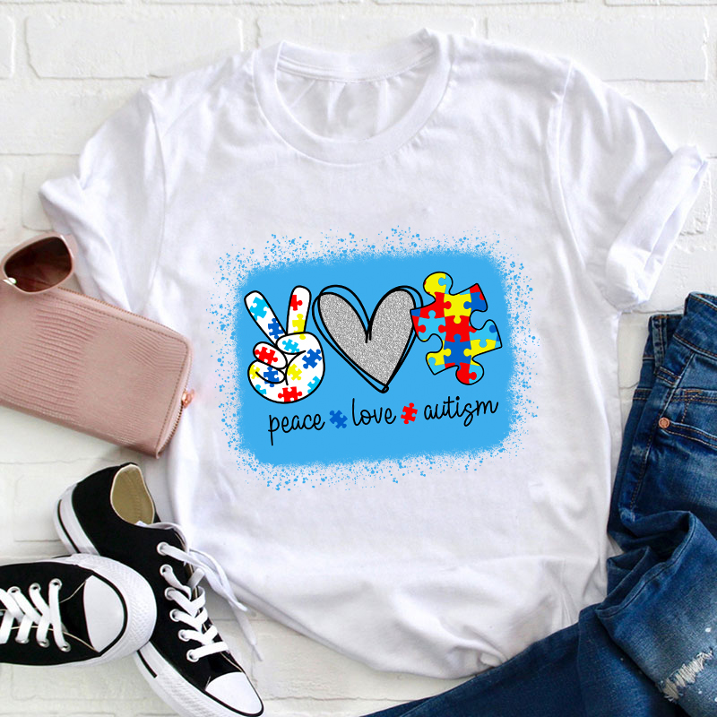 Puzzle Peace Love Autism Teacher T-Shirt