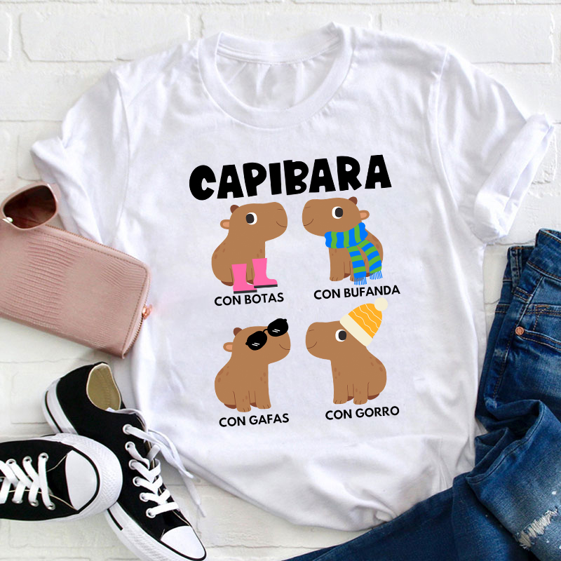 Funny Capybara Spanish Teacher T-Shirt