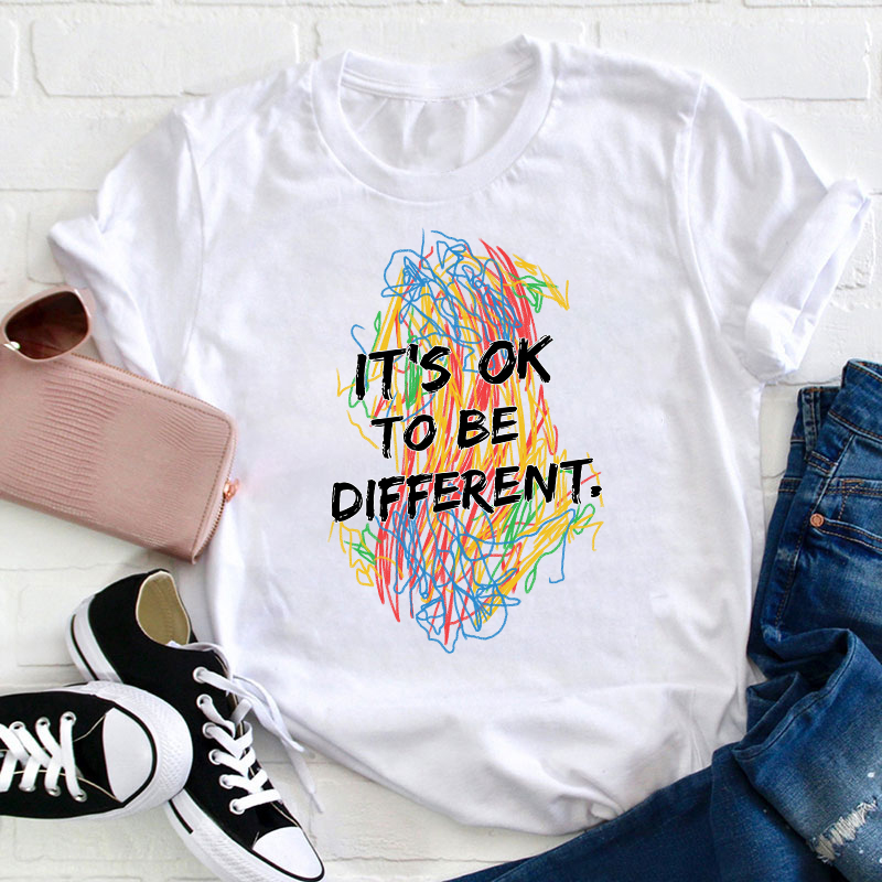 Colorful Crayon It's Ok To Be Different Teacher T-Shirt
