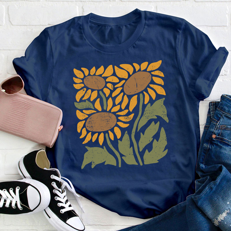 Boho Retro Flower Sunflower Teacher T-Shirt