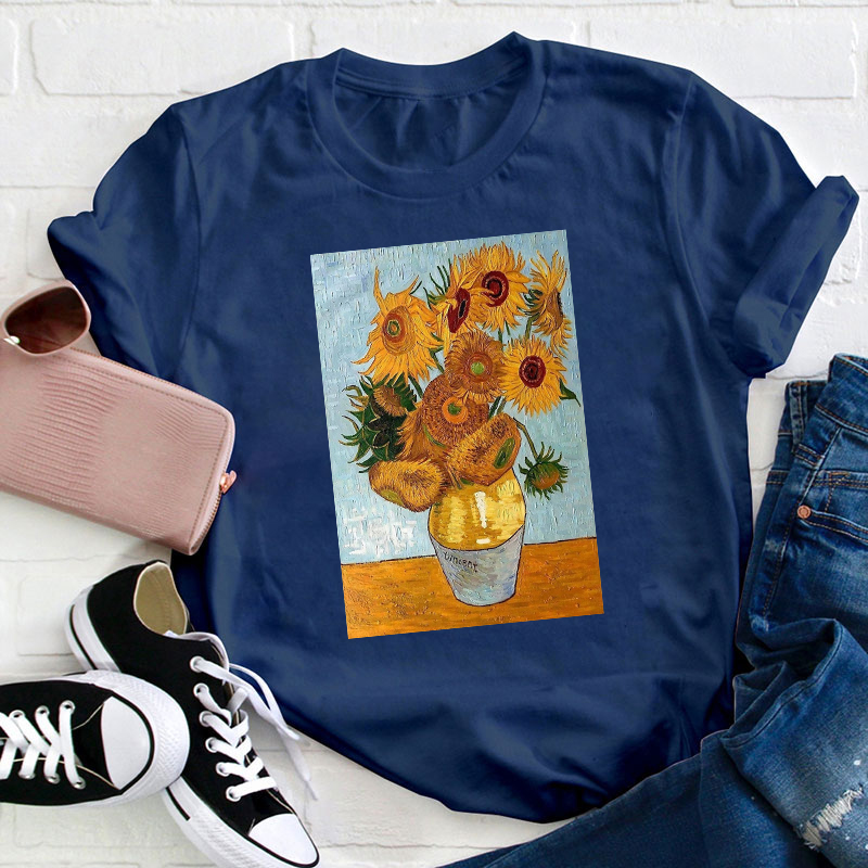 Vintage Art Sunflower Teacher T-Shirt
