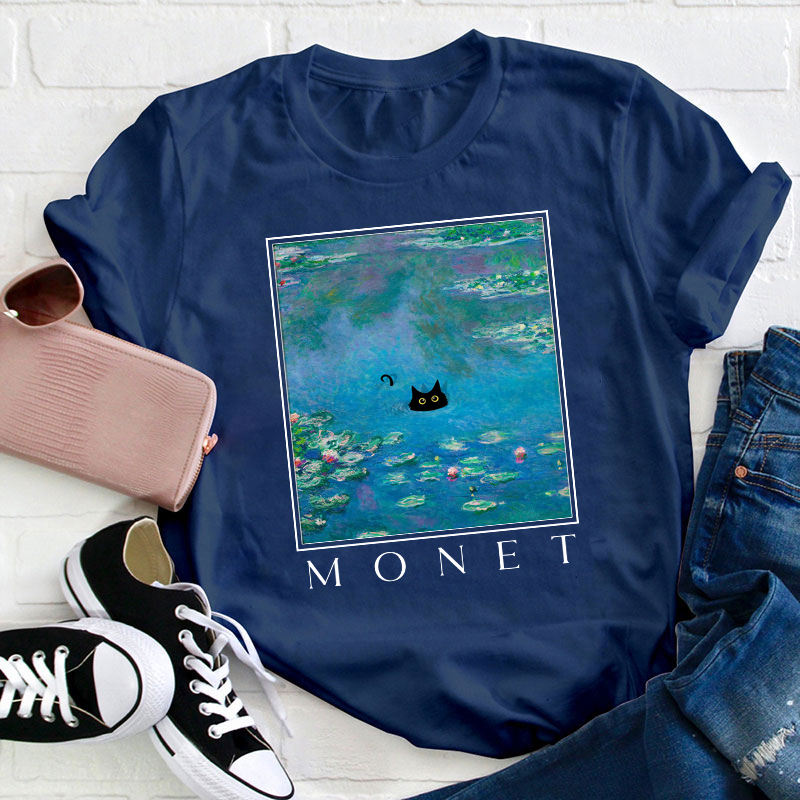 Monet Waterlily Cat Teacher T-Shirt
